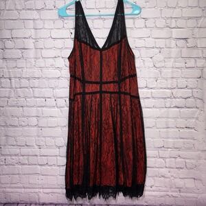 Torrid Red Black Lace Overlay Skater Dress Plus Size 16 Sleeveless Goth Punk
